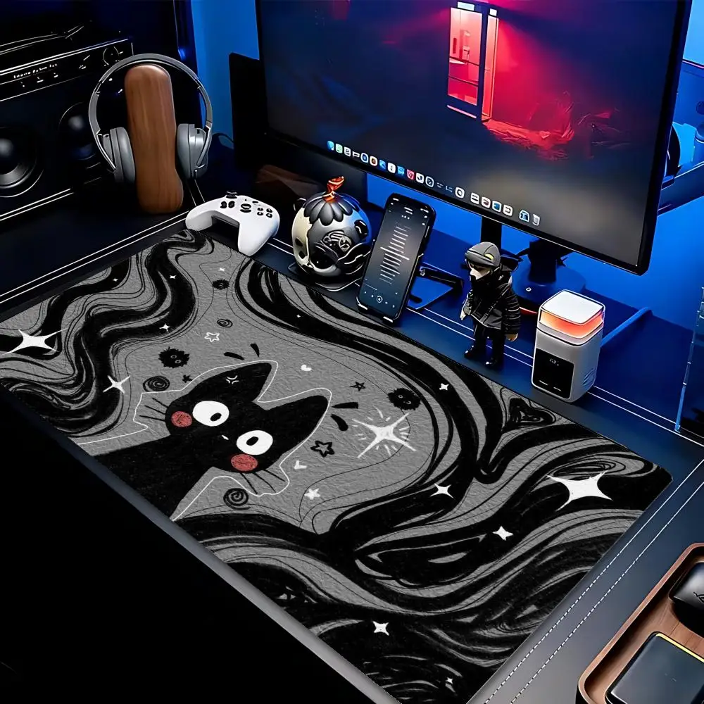 Purple Night Black Cats Mouse Pad Large Anti-Slip Rubber Gaming MousePad Durable Stitched Edge for Office and Gaming Desk Mats
