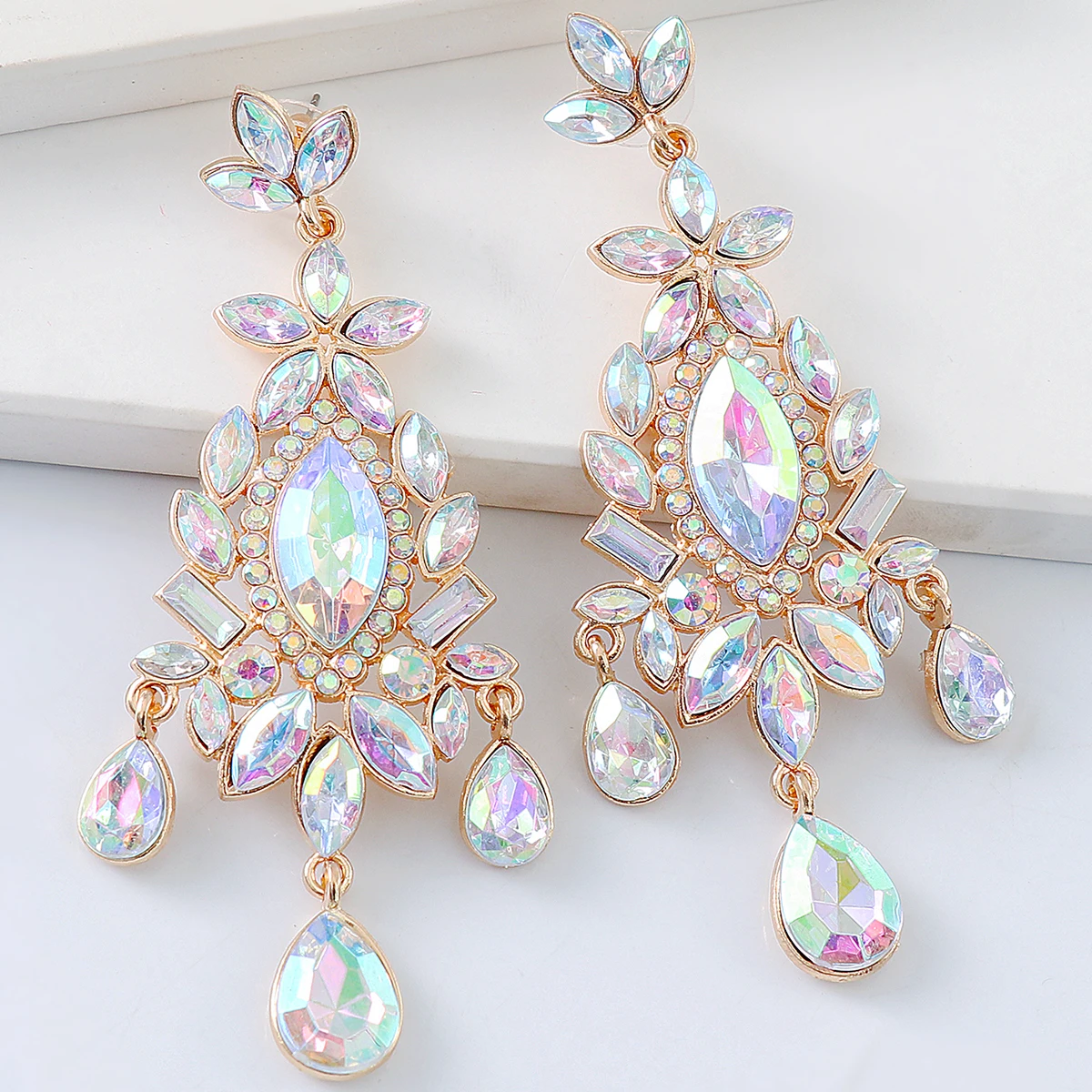 Fashion Rhinestone Statement Drop Dangle Earrings Large Colorful Crystal Chandelier Earrings for Women Bridal Wedding Party Prom