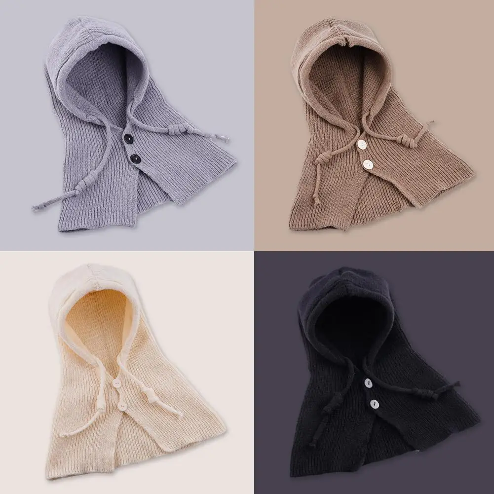 الشتاء موضة محبوك مقنعين قبعة المرأة رمادي غطاء الرقبة بالاكلافا بيني الاتجاه الكوري Y2k قبعة صوف صوفية #4