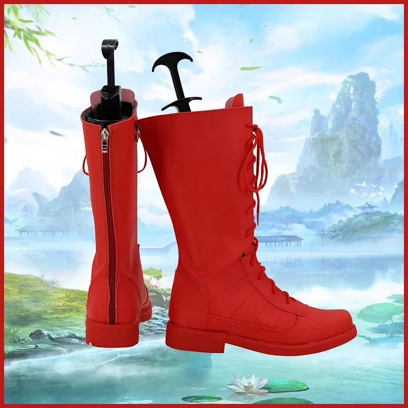 A;3\v,7'd/Daredevil Matt Murdock Cosplay Shoes Halloween Carnival Red Pu Leather Boots Custom Madew;4'v,6\h/