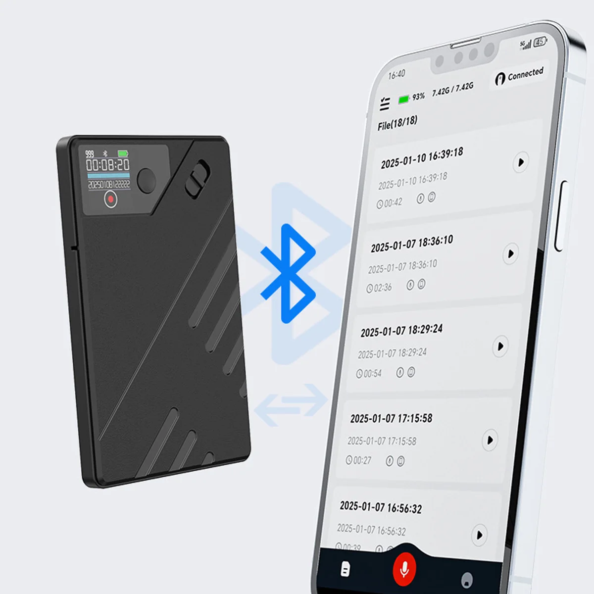 

Магнитный диктофон с искусственным интеллектом. Перевод и транскрипция в реальном времени, устройство записи вызовов, аккумулятор емкостью 950 мАч, подравнивание приложения и поделиться.