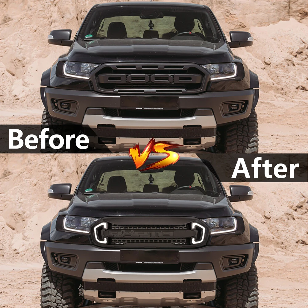 Pop New For Ranger Grill Raptor T8 Lariat XL XLT FX4 PX MK2 Limited 2018-2021 Front Racing Grills Mesh With Turning Lamp Day Lig