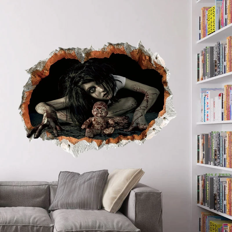 PVC 3d schreckliche Geist Horror Wanda uf kleber Halloween Ferienhaus Party Wand dekoration Spukhaus