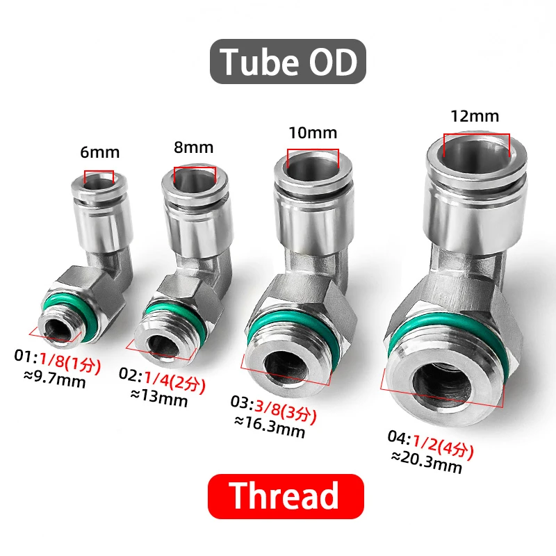 

Tube OD 4 6 8 10 12mm PL Elbow Connector 304 Stainless Steel Joint Pneumatic Quick Coupling Male G-Thread 1/8" 1/4" 3/8" 1/2"