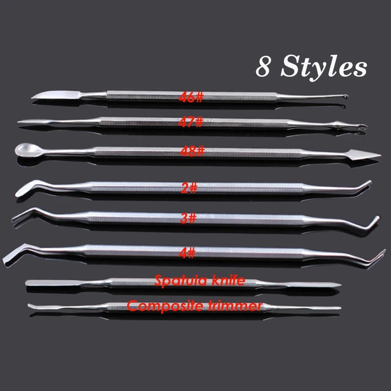 8Pcs Dental Composite Fillig Instrument Filler Spatula Amalgam Plastic Double Ends Stainless Steel Blending Knife Wax Kni