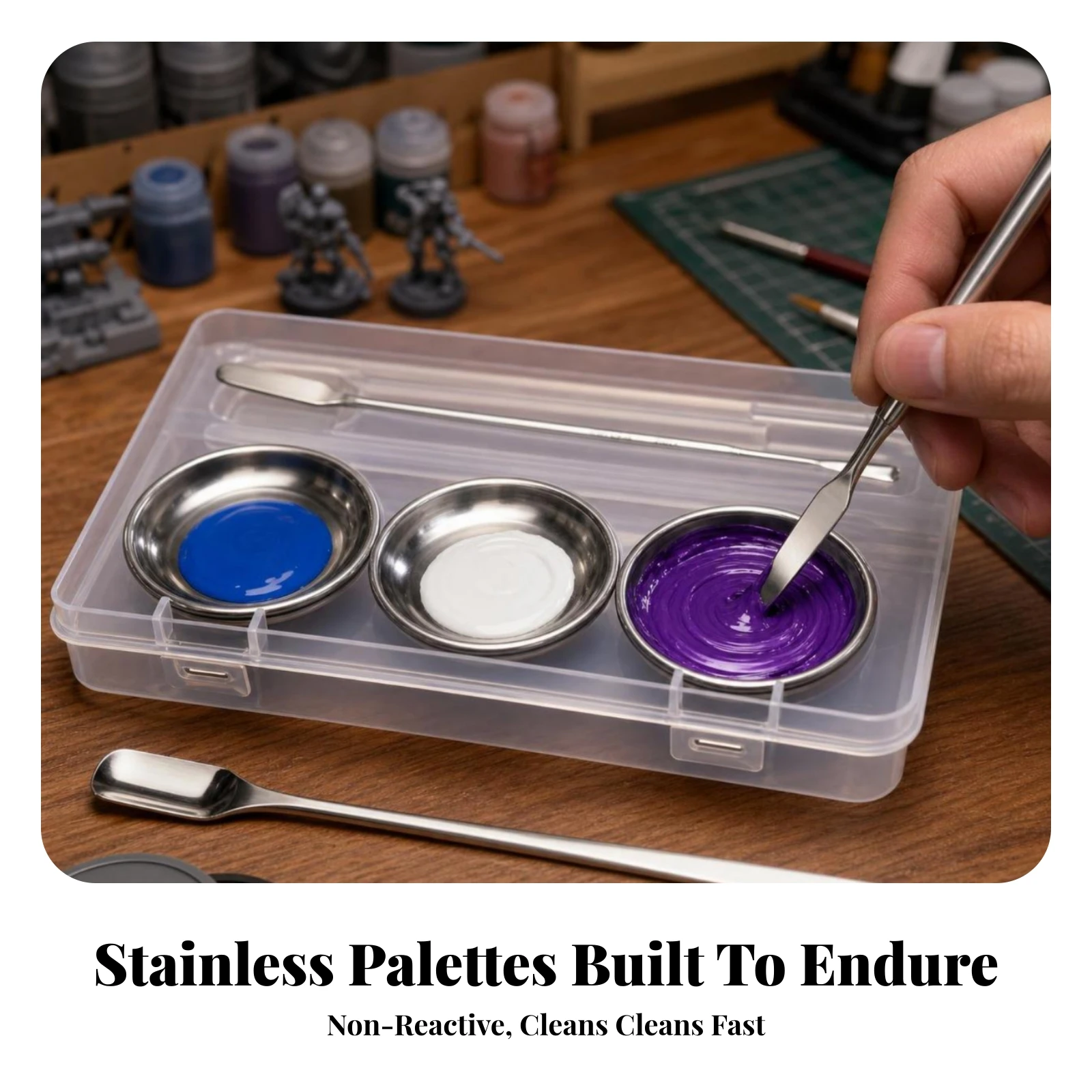 Paint Mixing Trays with Droppers Graduated Stainless Steel Paint Palette with Stirrers Model Palette Compact Safeguarding