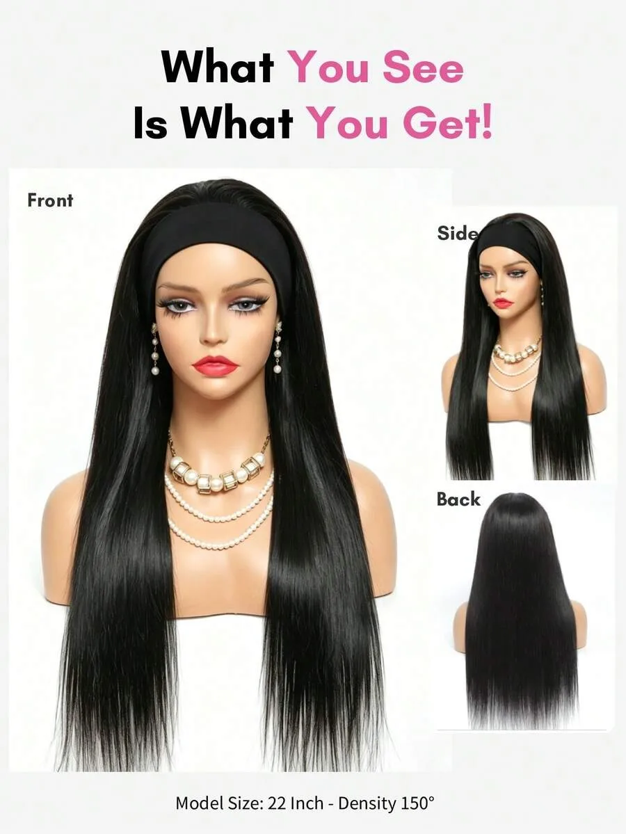Headband Wigs Brazilian Human Hair Long Headband Wigs for Women Easy Put On and Go Wigs Short Straight Wigs Machine Made Wig