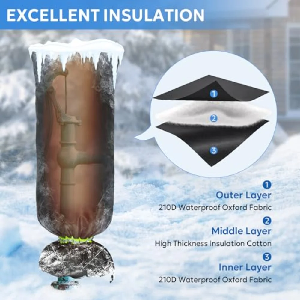 

Winter Hose Faucet Cover with Insulated Waterproof Oxford Fabric Large Size Protects Outdoor Faucets from Freezing