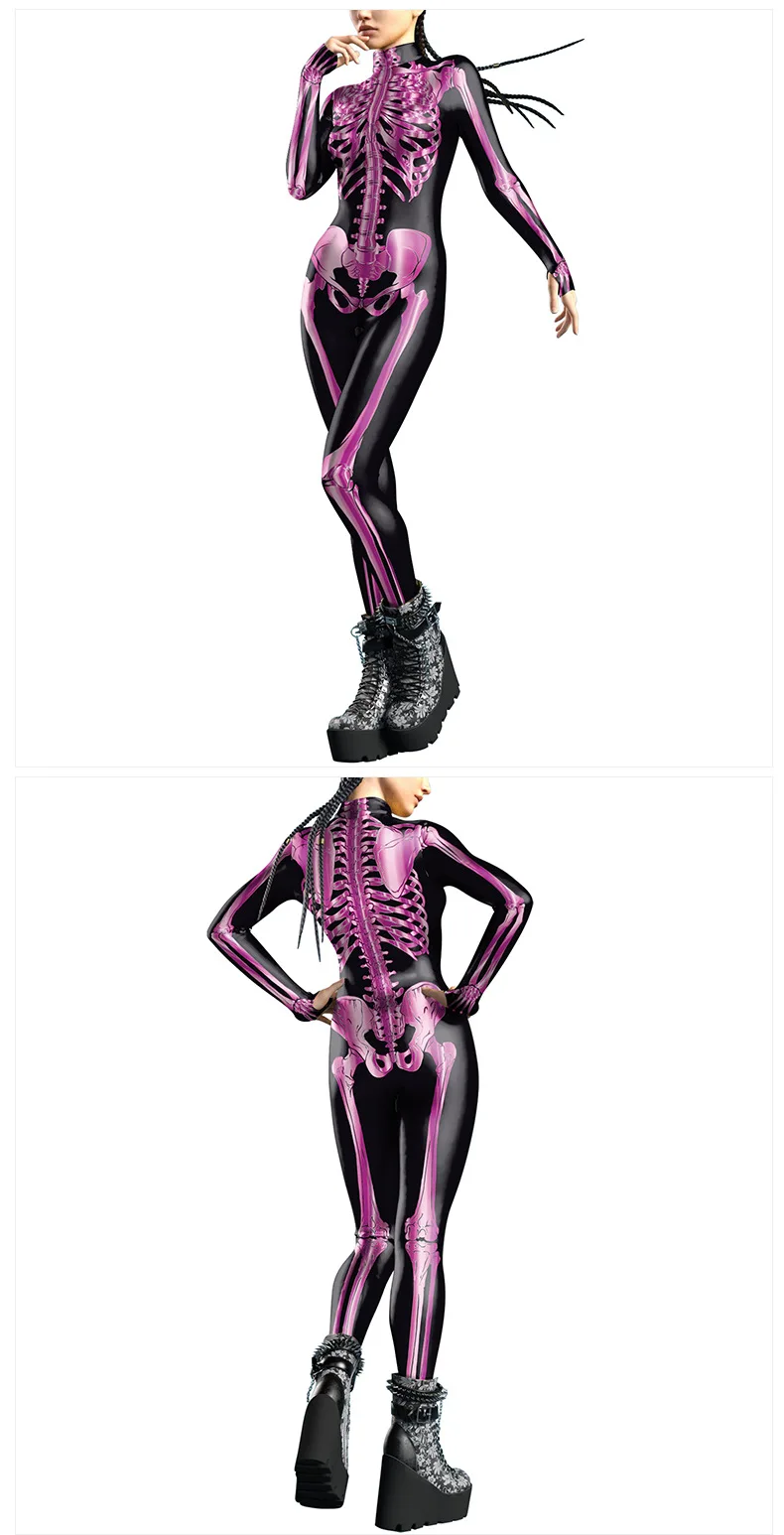 Karneval Halloween Party Fluoreszierender Skelett-Druck Damen Sexy Jumpsuit Cosplay Kostüme Ausgefallener Totenkopf-Bodysuit Mujer 2026 – Detail 10