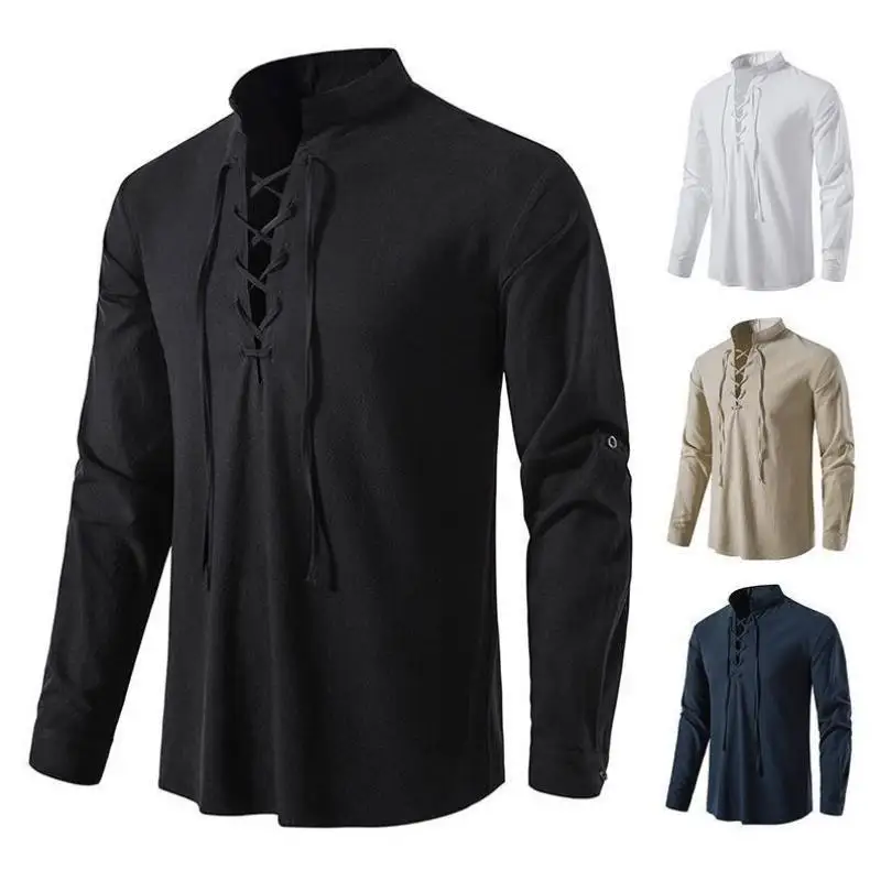 

Мужская однотонная Long Sve irt с галстуком Ne Design, повседневная, удобная, дышащая, моющаяся для среднего возраста и ли