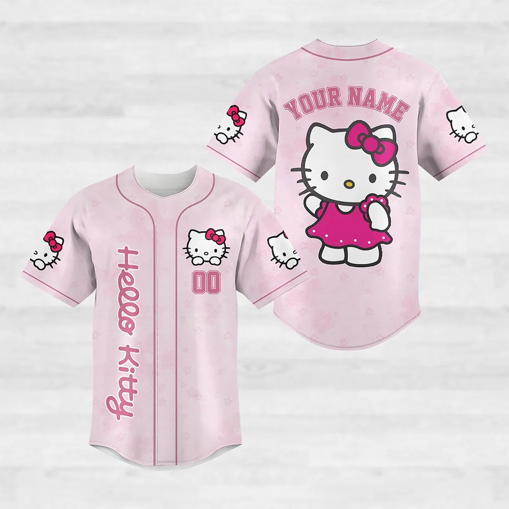 Hello Kitty Dames Sportshirt met korte mouwen Sneldrogend Ademend 2025, Zomer Nieuw Honkbalshirt T-shirt Voetbalshirt