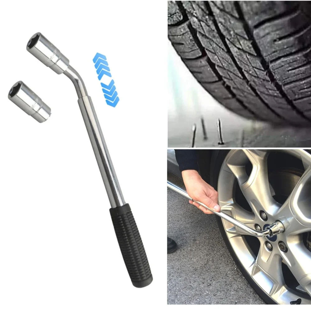 Extendable Wheel Wrench,Car Wheel Lug Wrench,Telescopic Lug Wrench Wheel Brace with 17/19mm&21/23mm Sockets for Vehicles