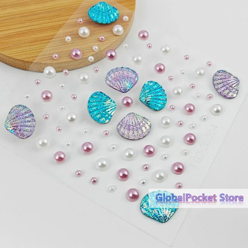 [TG823]1 Sheet Sparkling Mermaid Rhinestone Temporary Tattoos 3D Dreamy Shell Pearl Face Stickers DIY Body Art Stage Makeup Tool