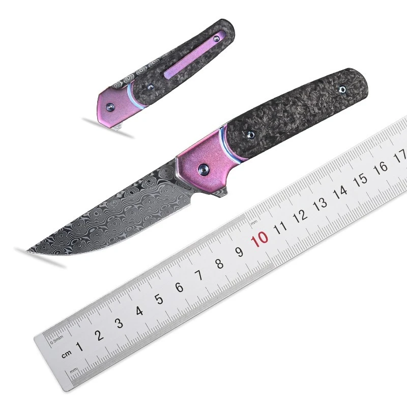 

ST252 Outdoor Camping Folding Knife Damascus Blade Titanium Carbon Fiber Handle Pocket Survival Utility Fruit Knives EDC Tools