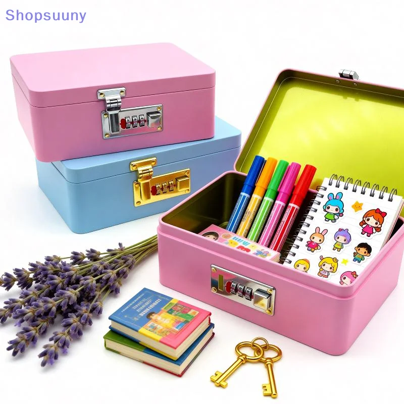 [SU]1Pcs Iron Box Password Lock Bank Organizer With Lock Piggy Money Saving Coin Box Treasure Box For Cash Dollars Cents[SU]