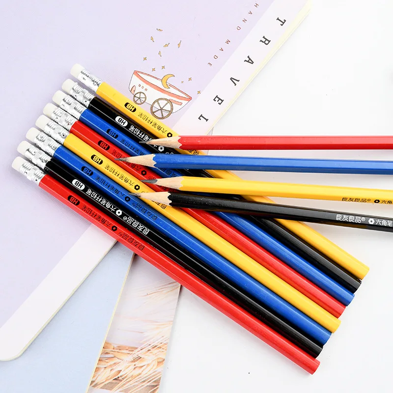 Drawing and writing pencil Business hexagonal writing pencil Office stationery Solid color HB pencil