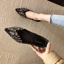 Ladies Shoes Black Flat Women Footwear Pointed Toe Fashion 2025 New Arrival A Walking Comfortable And Low Price Casual Sale 39