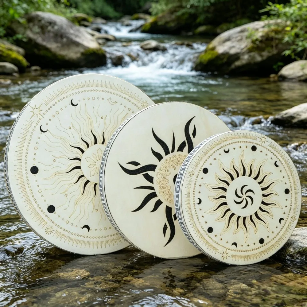 Wooden Rain Drum 20/25/30cm Simulate Natural Rain Sound Yoga Meditation Portable Stream Drum Sound Healing Percussion Instrument