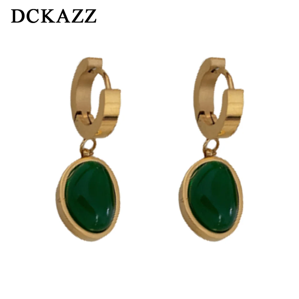 DCKAZZ Emerald Pendant Earring Ins Simple Niche Design Luxury Retro Inlaid Zircon Fashion Gentle Women Wedding Jewelry Gift