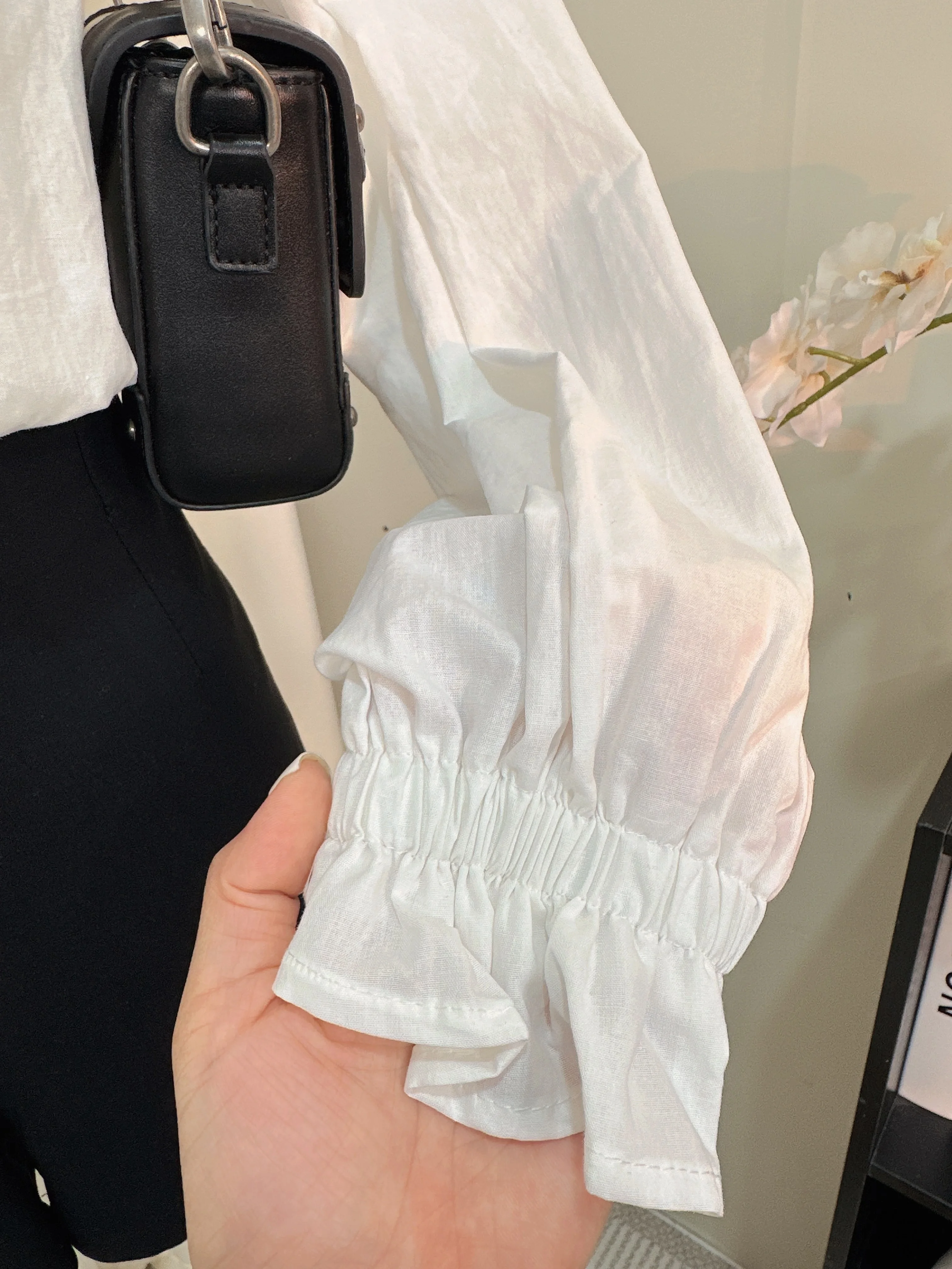 بلوزات نسائية فرنسية أنيقة للمكتب مكشكشة بتصميم أبيض غير رسمي بلوزة هاراجوكو كورية شعبية ملابس نسائية أنيقة بأكمام طويلة #3