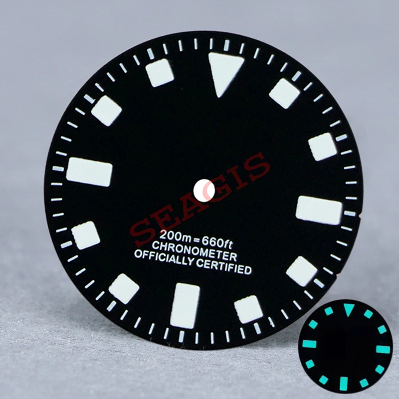 SEAGIS NH35 Dial 28.5mm BGW9 Double Layer Printing Lume Index Matte Blue And Black No Date No Logo