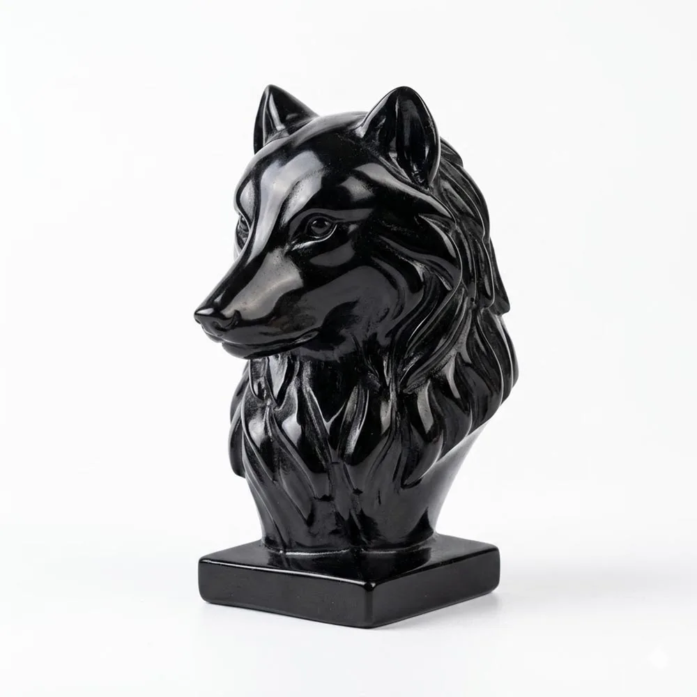 Natural Black Obsidian Wolf Statue Hand Carved Crystal Animal Figurine Reiki Healing Energy Stone Ornament Home Office Decor