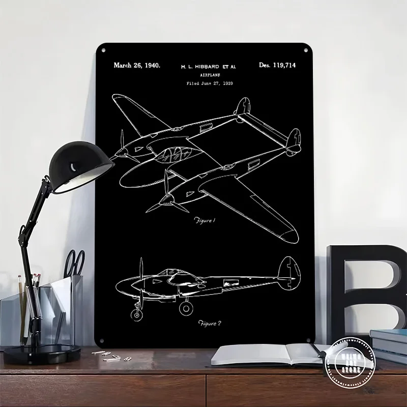 Airplane Patent Art Tinplate Poster Custom Wall Art Vintage Metal Signs Retro Tin Plaque for Decoration Home Decor Accessories