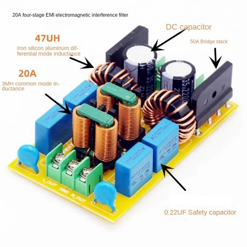 20A EMI Electromagnetic Interference Power Filter Four Stage EMC Frequency Power Filtering For Audio Power Amplifier Easy To Use