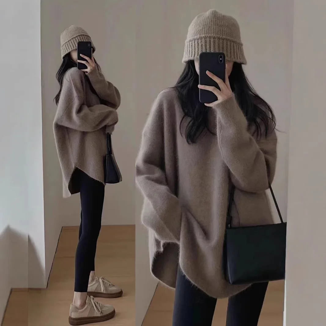 الأبيض محبوك فضفاضة طويلة الأكمام المرأة قاعدة قميص سترة الخريف الشتاء عالية الإحساس مباراة الداخلية كسول نمط ألياف البوليستر