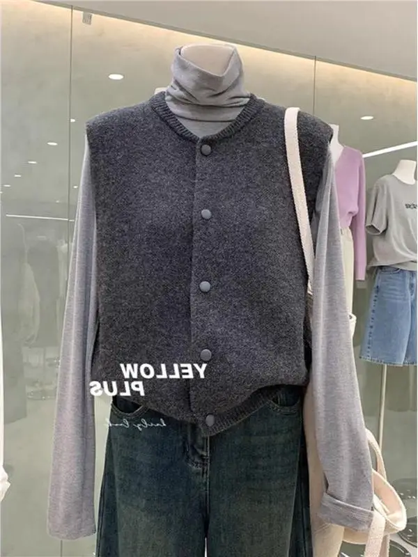 Koreanische Sle runde Ne Svel Taste Gestrickte Weste frauen Herbst Winter Neue Sle Top Layered oulder Pad Weste