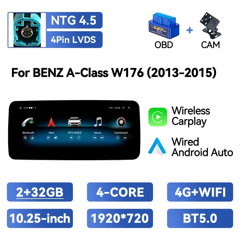 Draadloze Carplay Auto Multimedia Speler Voor Mercedes Benz A-Klasse W176 2013-2015/GLA X156/CLA C117/G-Klasse W463 Android 14 DSP