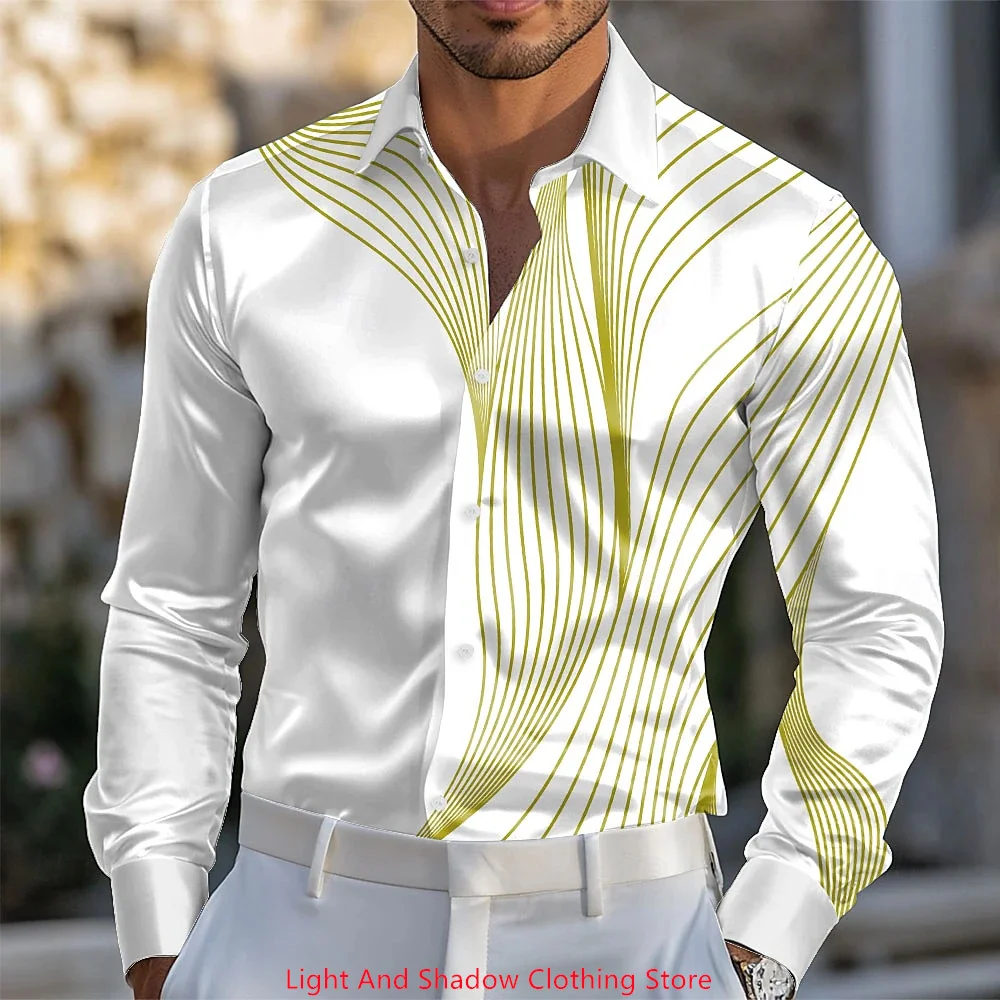 Men's Geometric Gradient Line/Wave Shirt Flip Collar Shirt Long Sleeve Business Casual Daily Summer 3D Printed Button Shirt