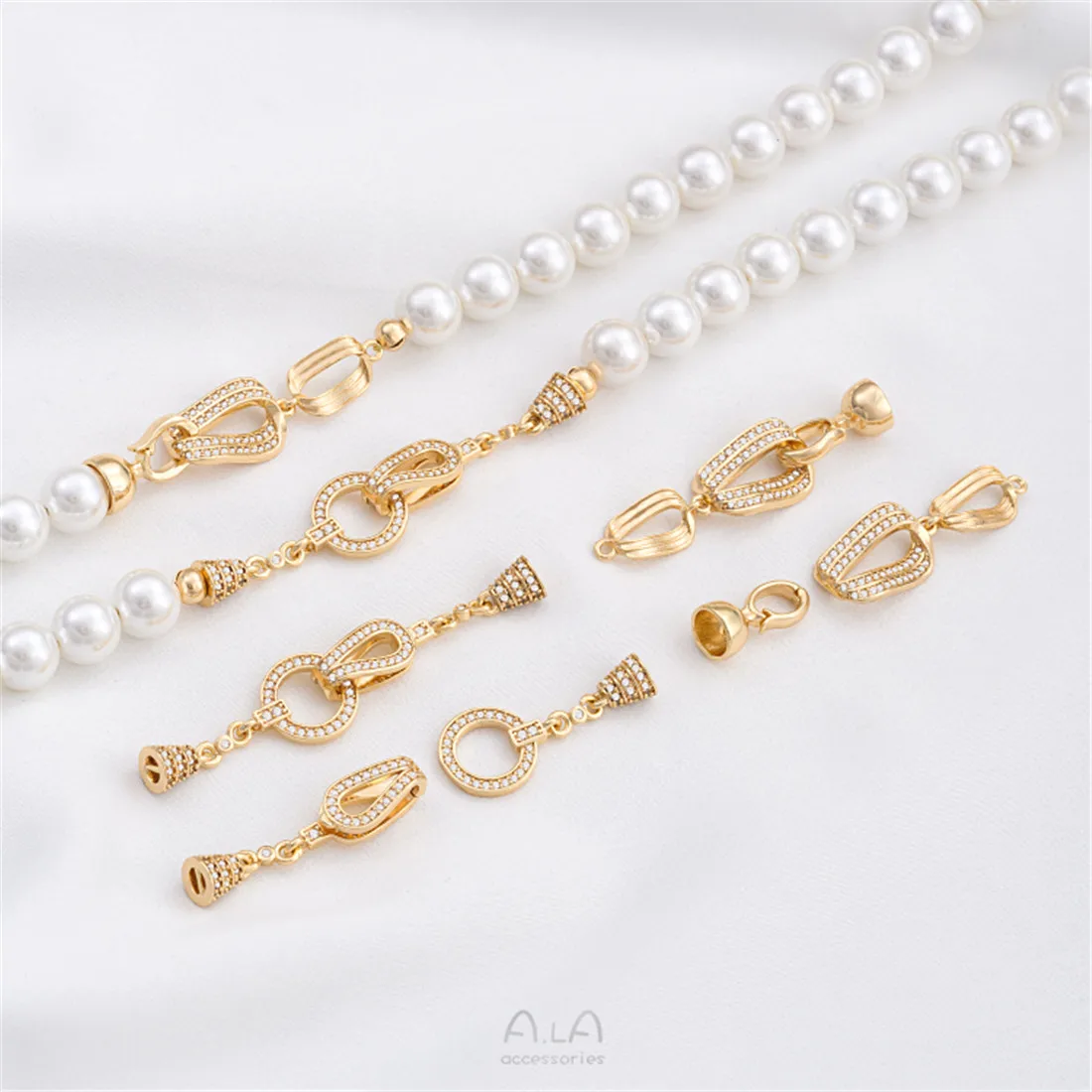 14K Gold Inlaid Zirconium Long Clause Jewelry Buckle Handcrafted Pearl Necklace Chain Connection Closure Buckle Accessories