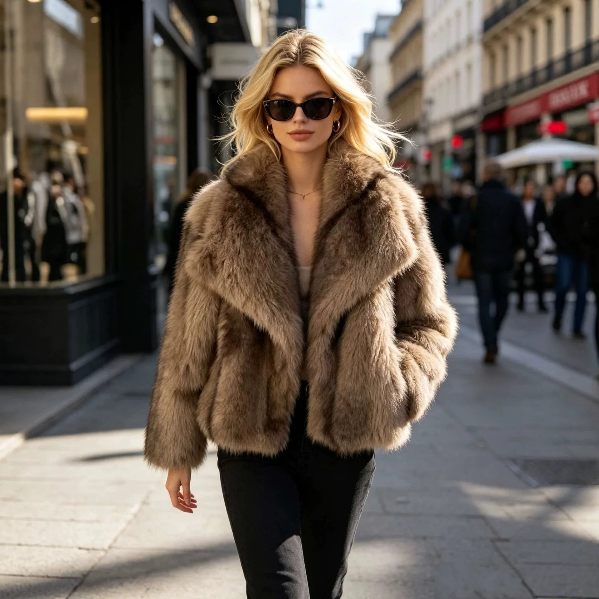 Brown Stripes Gradient Premium Faux Fox Fur Coat Women’s Fashion Iconic Plush Outwear High Street Vintage Cozy Everyday Outfit
