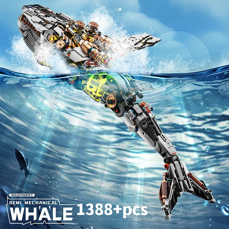 Technical Mechanical Whale Sea Life Set With light Building Blocks Bricks Animal World Model Boys Assembly Toys for Kid Gifts