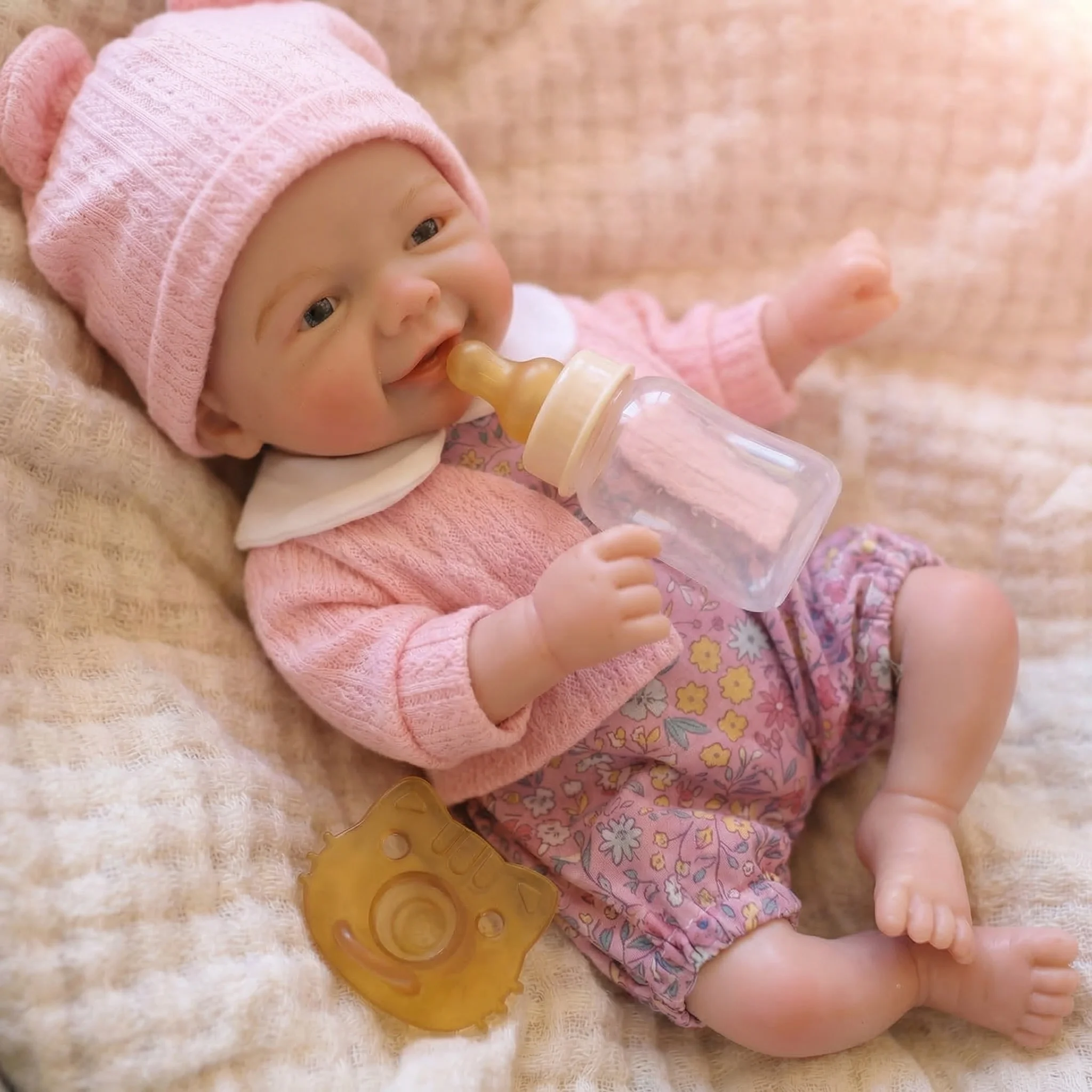 

NPK 12-Inch Mouth Can Open Smiley Face Super Soft Solid Silicone Vivienne 1100G Weight with Pacifier Squishy Elastic Toy