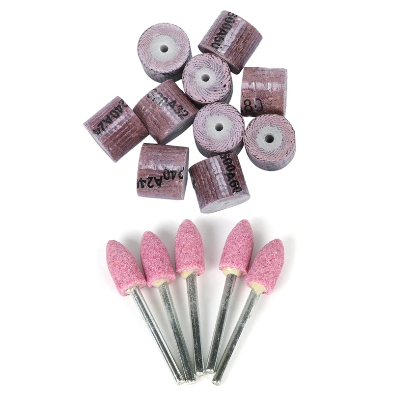 Disco de rueda de banda de lijado de 10 piezas, 15Mm, 80/120/240/320/600, herramientas de arena para Dremel y 10 piezas, piedra abrasiva montada para Dremel Acc