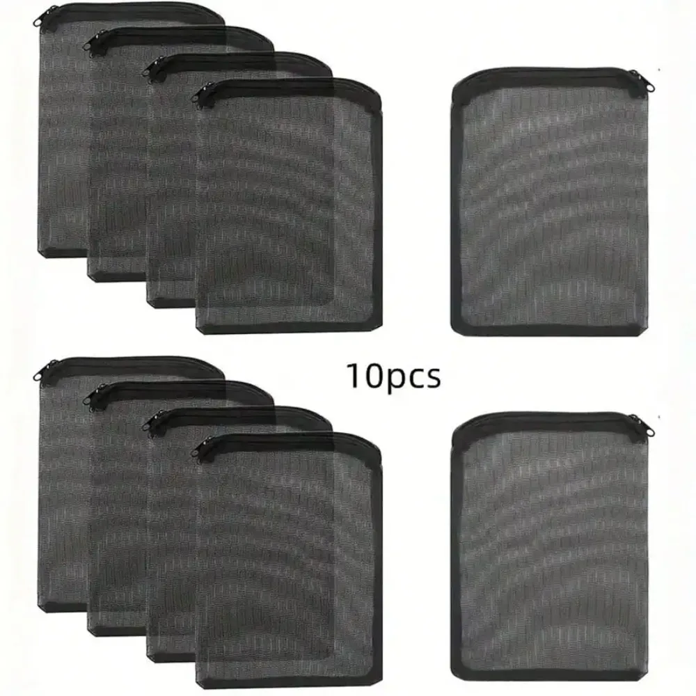 10 bolsas de filtro de malla negras con cremalleras para medios de filtración de acuarios, duraderas, transpirables, mantienen los materiales organizados