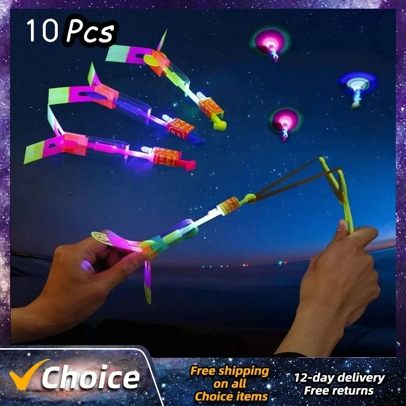 10pcs Medium Flying Arrow Slingshot Flying Toy LED Whistle Toy Fun Parent Child Interaction Party Fun Gifts Rubber Band Catapult