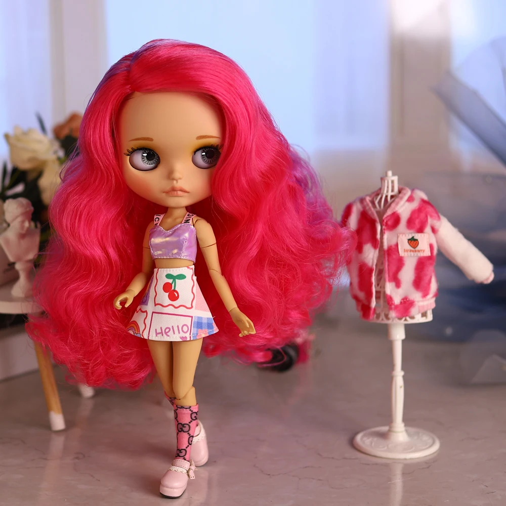 Lalka Blyth ICY DBS, skala 1/6, 30 cm, cierna skóra, matowe twarzy, różowe włosy, lalka dziewczynka BJD, zabawka, prezent