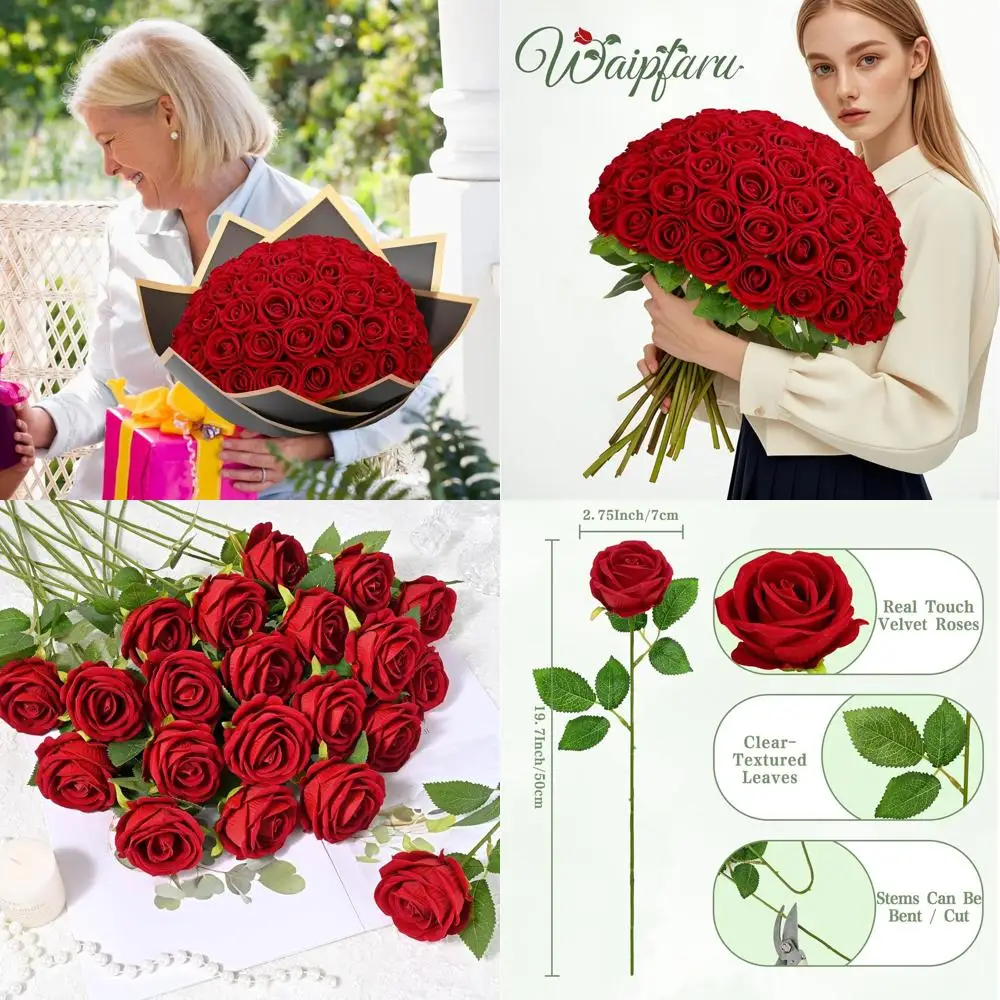 

100 шт. Премиальные бархатные красные розы, реалистичные на ощупь, идеально подходят для букетов, свадеб, декора ко Дню святого Валентина и Дню матери