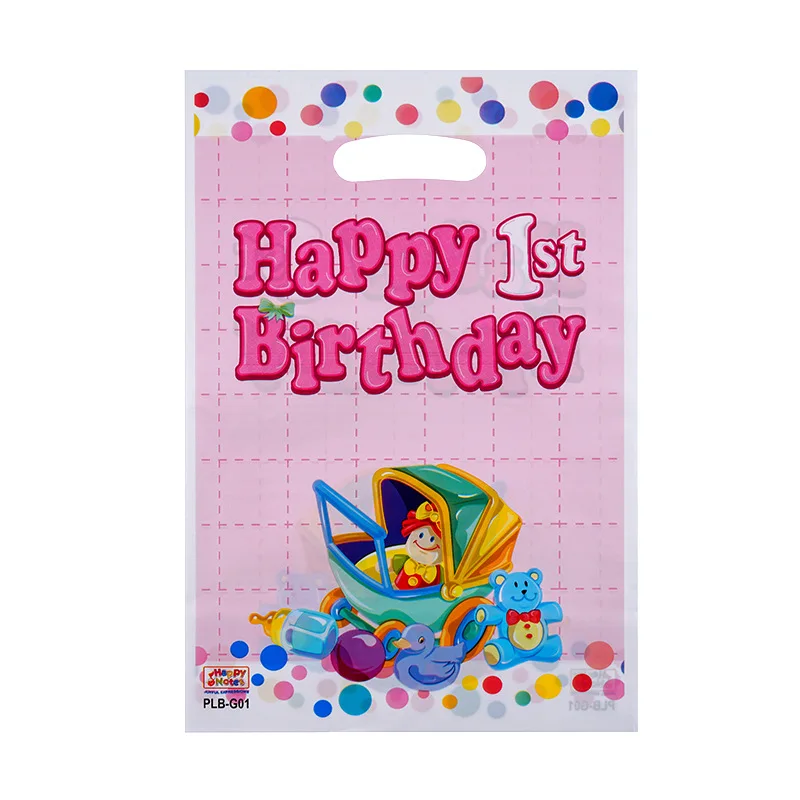 10pcs/lot Baby Shower Party Kids Favors Prince Princess Blue Pink Crown Theme Plastic Loot Bags Birthday Decorate Gifts Bags