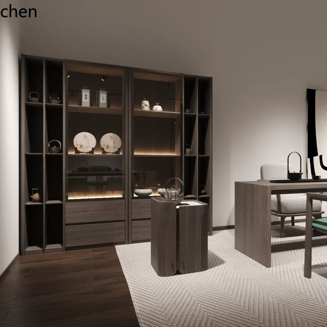 ZML Solid Wood Display Cabinet Modern Tea Shelf Office Tea Room Storage Display Cabinet Tea Cabinet