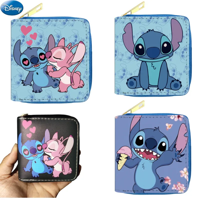 Disney stitch portfel Cartoon Lilo Stitch Anime drukowana postać krótka portmonetka wielowarstwowa portfel z saszetką na karty Christmars prezenty