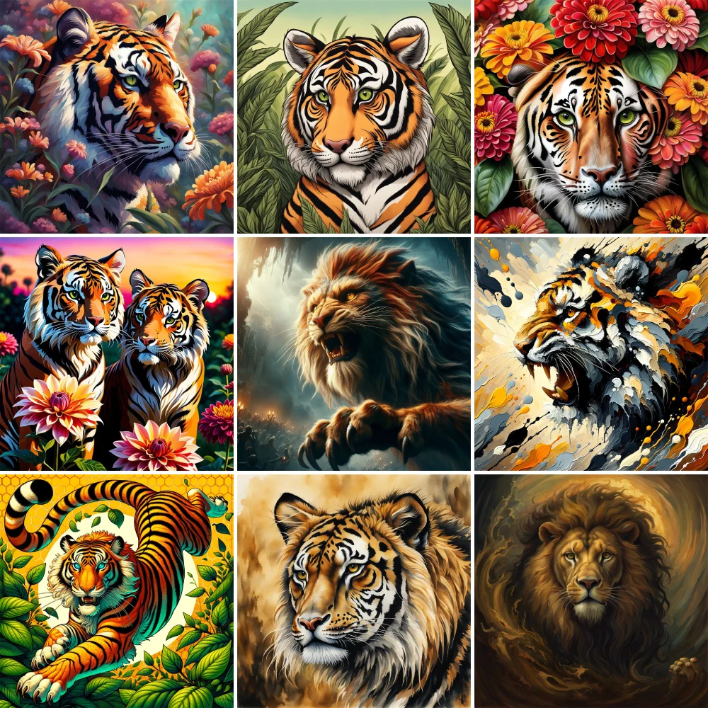 Animal Lion Tiger Printed 11CT Cross Stitch Embroidery Kit DMC Threads Hobby Handmade Knitting Sewing Room Decor Needle Mulina