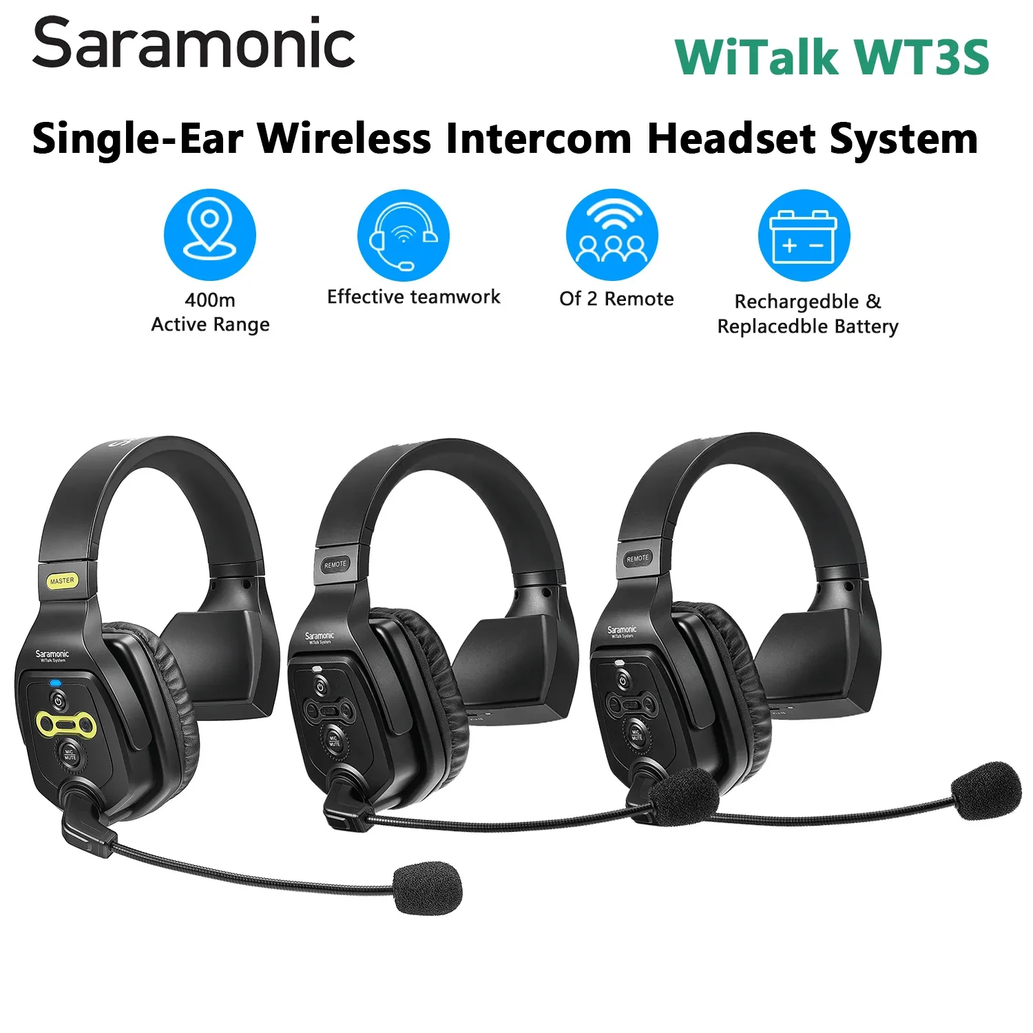 Saramonic Witalk WT3S Full-Duplex Wireless Intercom Communication Headset System for Drone Shooting TV Film Production Teamwork