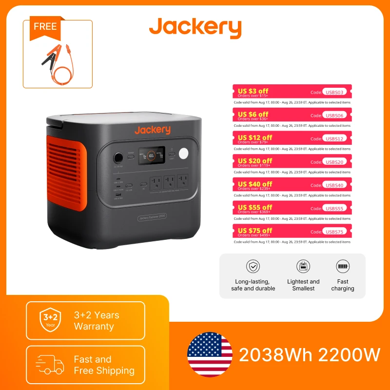 Jackery Explorer 2000 2200W/2038Wh Power Station w/ 12V Charging Cable $540.25 + Free S/H