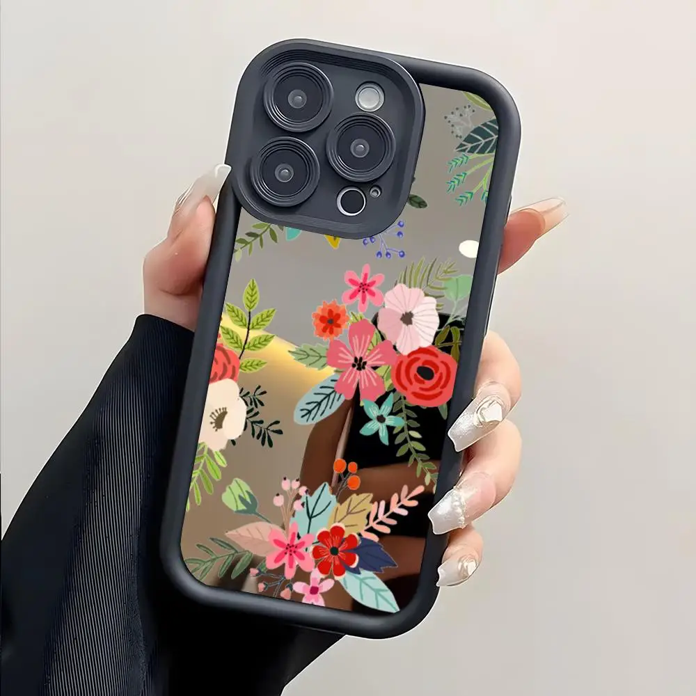 Peony Rose Painting Lotus Phone Case Sky Eye Mirror Phone Case For Iphone 16 12MAX 11 15 Mini 13 Pro X MAX 14 Plus XS Cover