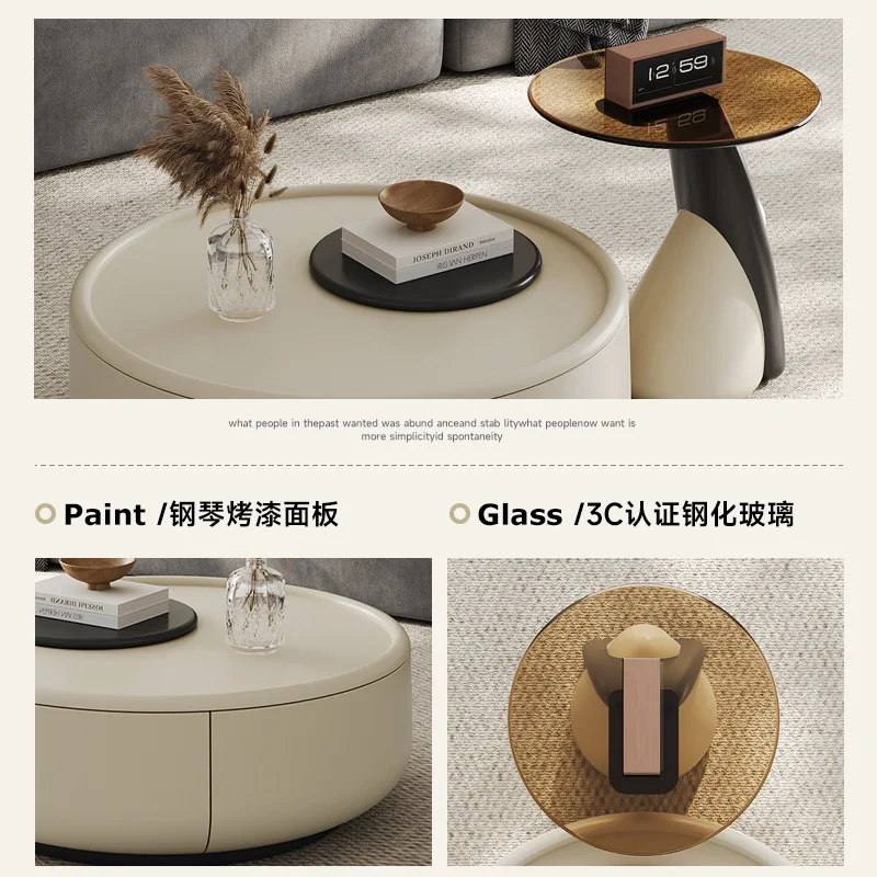 Журнальный столик Wabi Sand Cream Wind Rona для гостиной, бытовой, небольшой, круглый чайный столик из цельного дерева