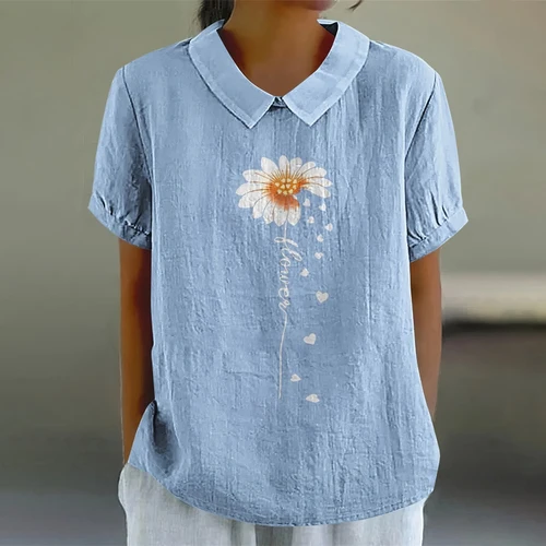 Blusas de mujer, camiseta con estampado Floral Retro, moda de verano, solapa para exteriores, Tops de manga corta, blusas para mujer, ropa